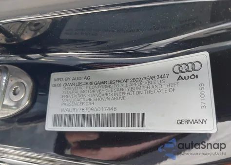 2009 Audi S5 4.2L from USA, damaged, VIN WAURV78T09A017448
